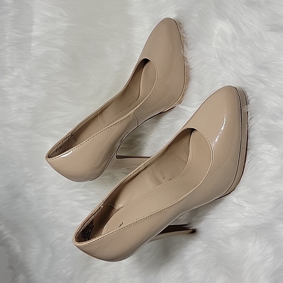 ELLE women's Nude Patent Leather Vegan smStiletto High Heel Shoes 8 1/2 M - Picture 4 of 10